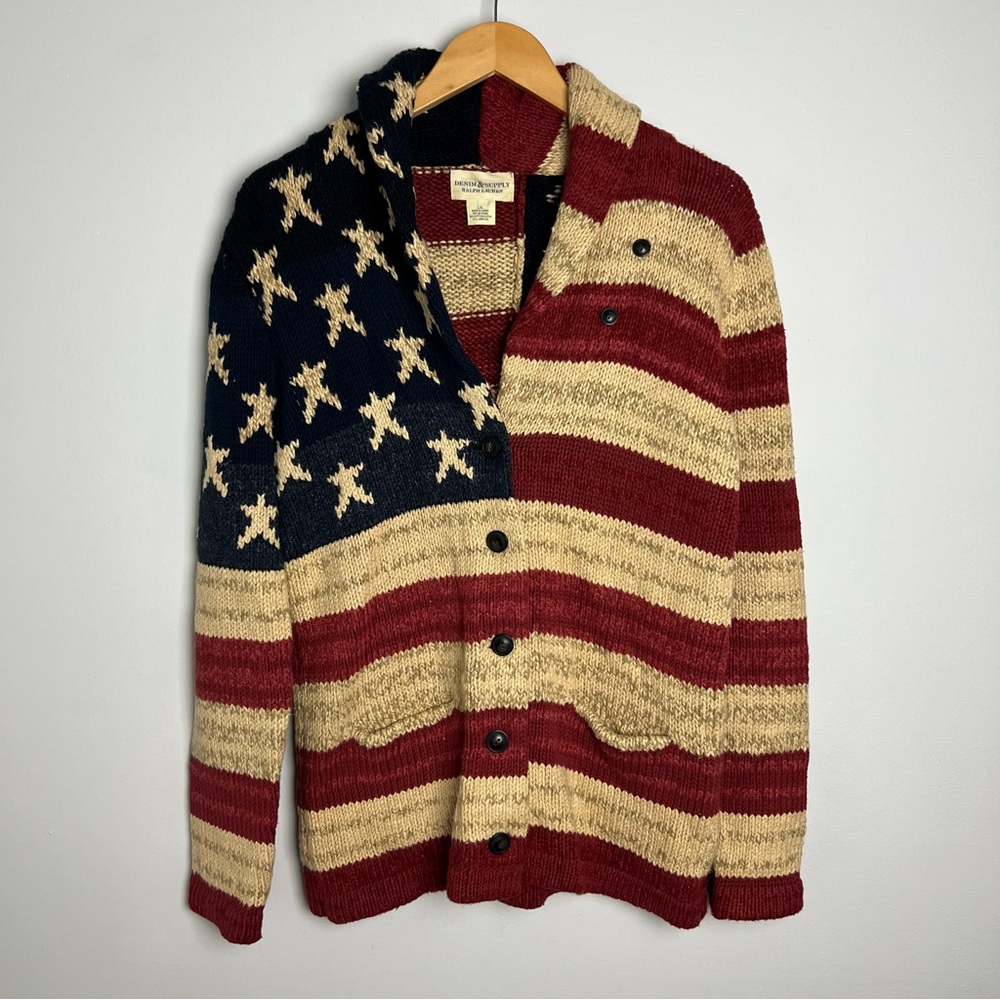 Ralph Lauren Denim & Supply USA Flag Knit Sweater Mens L